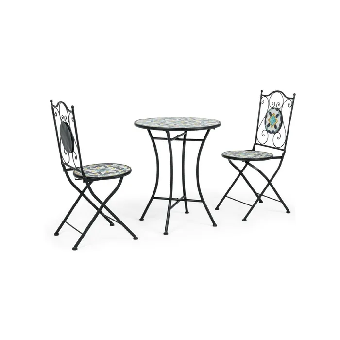 Set di 2 sedie pieghevoli e 1 tavolino in acciaio e ceramica - immagine 2