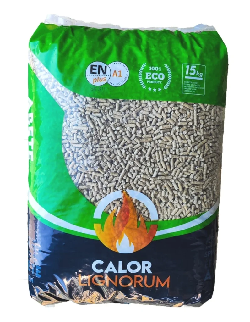 CALOR LIGNORUM, pellet Classe A1 da ENplus®, legno di Abete bianco da kg 15 x 70 sacchi